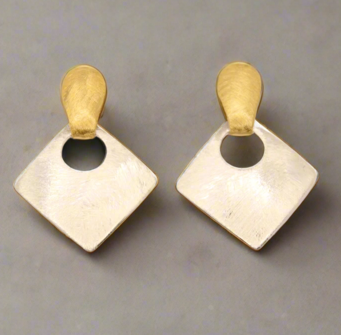 Brushed Silver And Gold Earrings