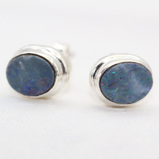 Stormy Opal Stud Silver Earrings