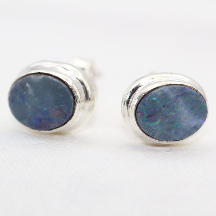 Stormy Opal Stud Silver Earrings