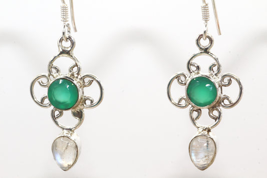 Green Onyx Silver Earrings