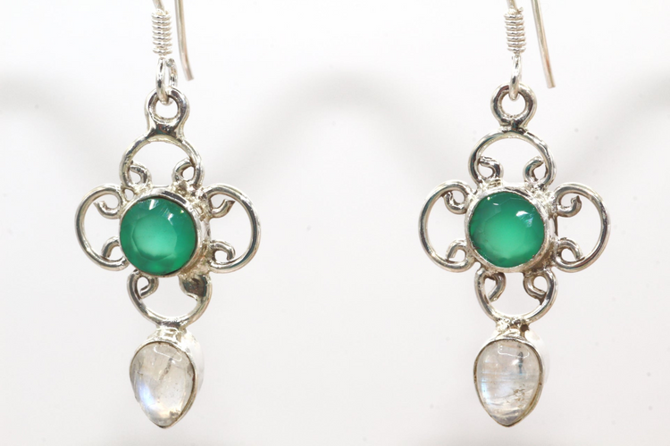 Green Onyx Silver Earrings