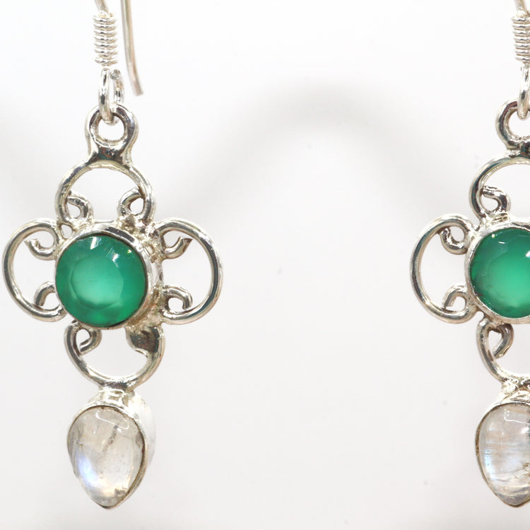 Green Onyx Silver Earrings