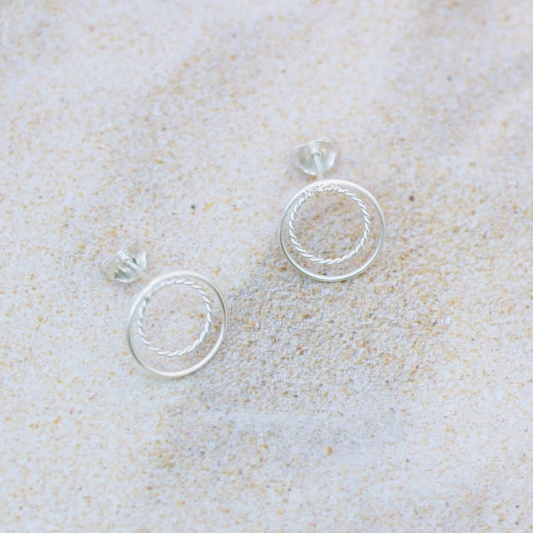 Silver Double Circle Stud Earrings