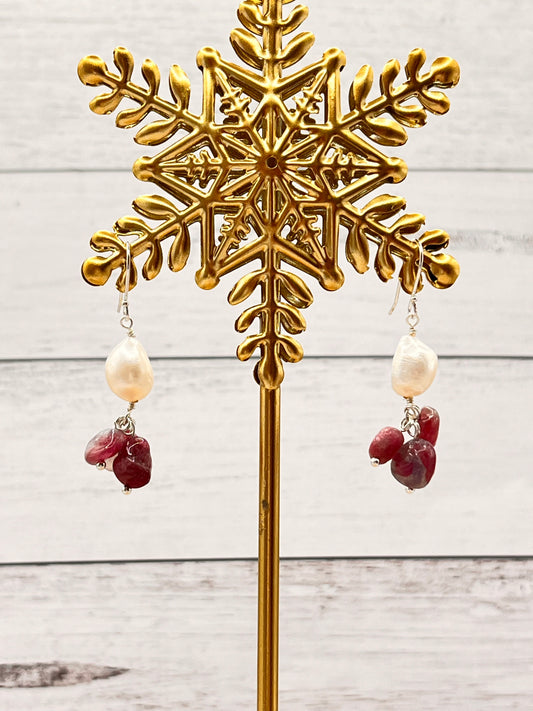 Tourmaline and Freshwater Pearl Earrings