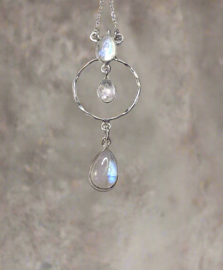 Rainbow Moonstone Circle Necklace