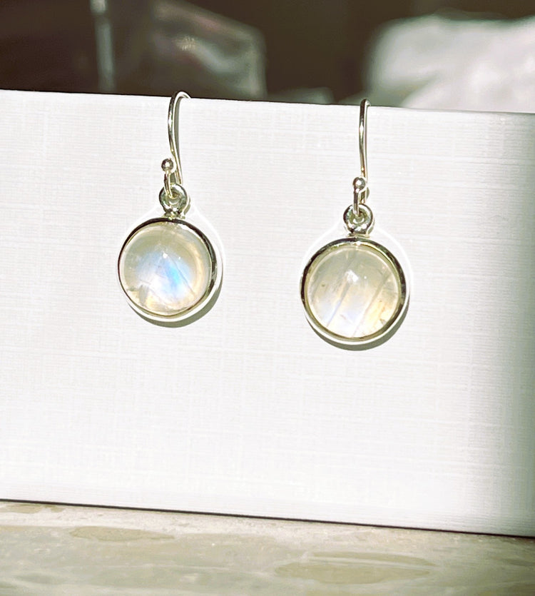 Rainbow Moonstone Silver Earrings
