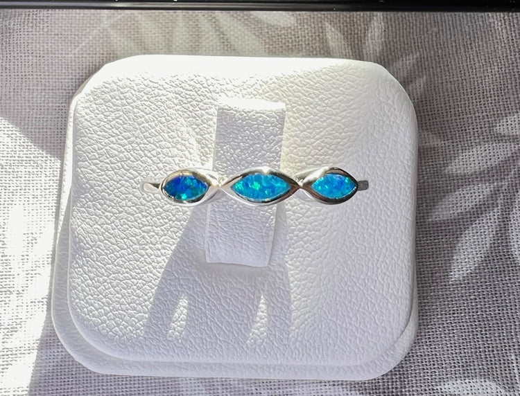 Triple Opal Silver Ring