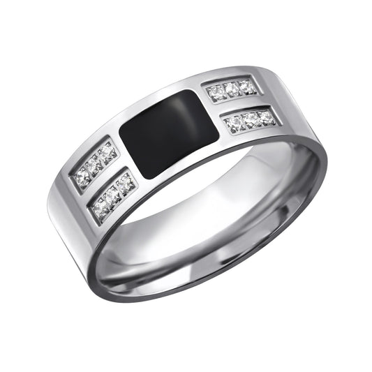 Black and CZ Steel Ring
