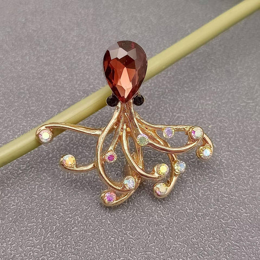 Octopus Rhinestone & Glass Brooch