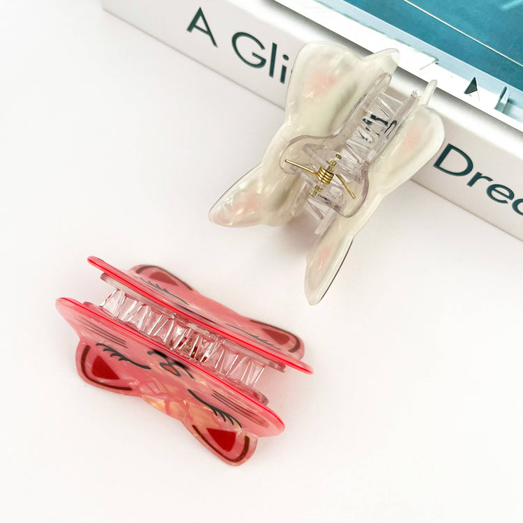 Smiling Cat Claw Clip: Pink
