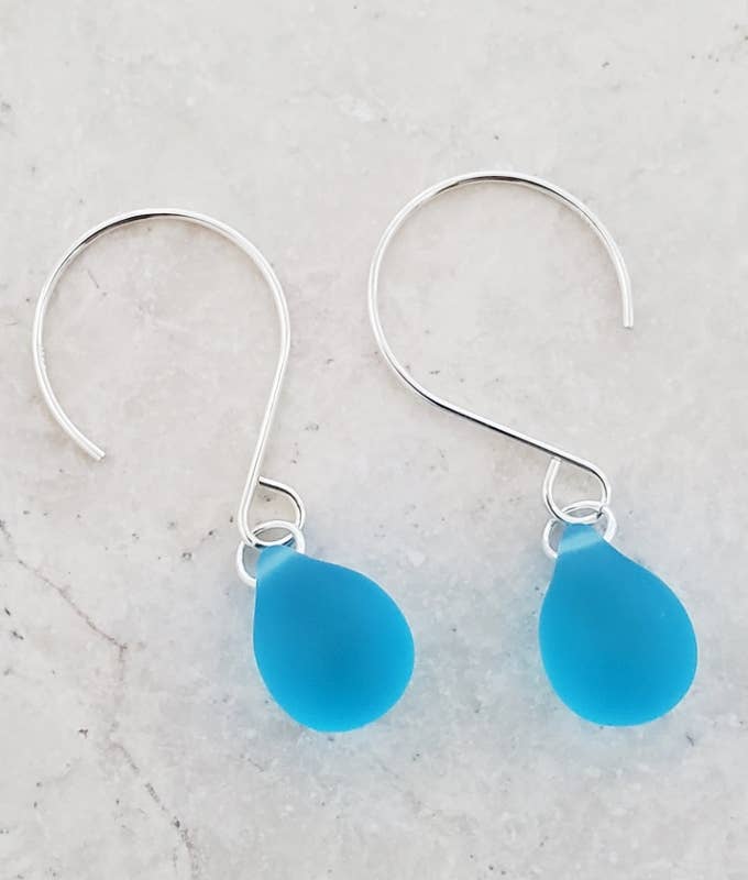 Silver Eco Sea Glass Sea Droplets Earrings - Turquoise