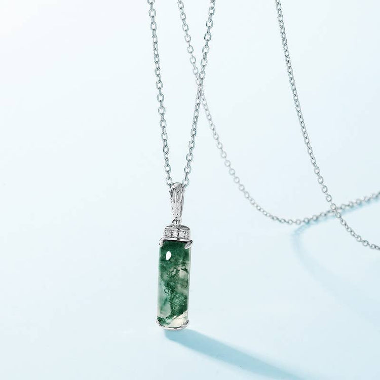 Sterling Silver Necklace with Green Moss Stone