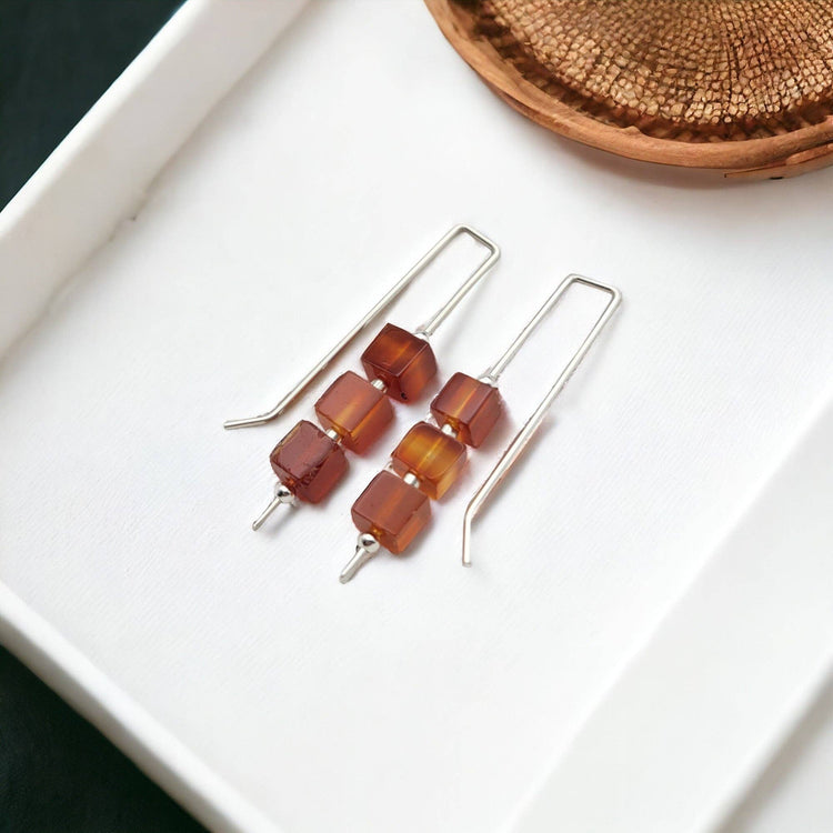 Fall Earrings Sterling Silver Threader with Carnelian Beads