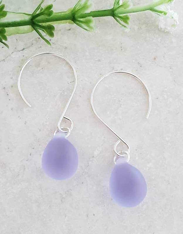 Periwinkle Silver Sea Glass Droplets Earrings
