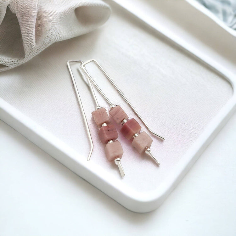 Pink Rhodonite Silver Threader Earrings