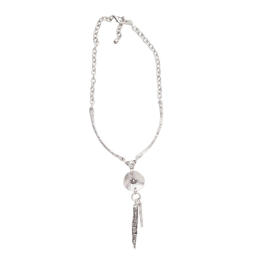 Handmade Crystal Pewter Feather Necklace