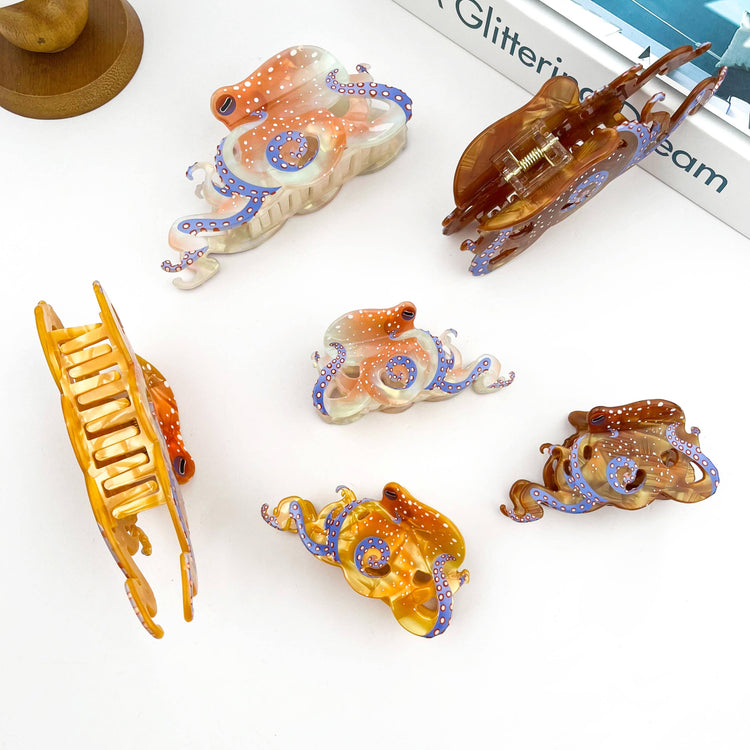 Blue Ring Octopus Hair Claw Clip
