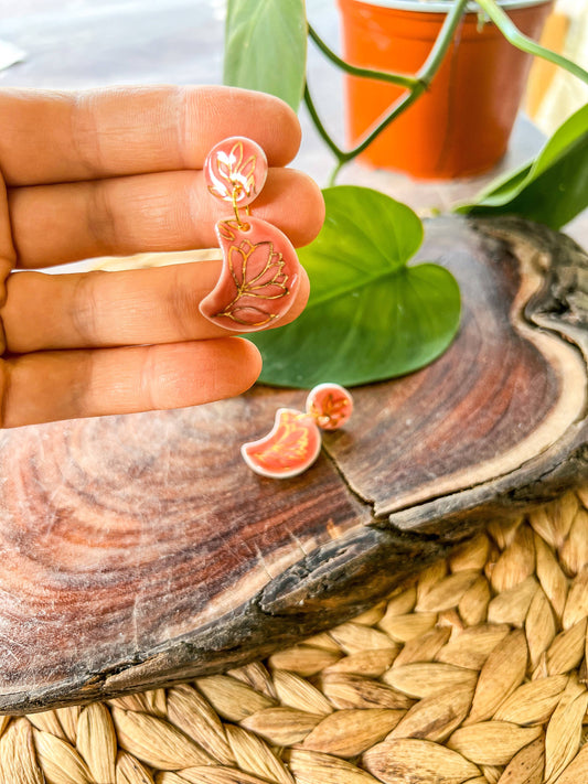 Floral Moon - Porcelain Earrings: Pink