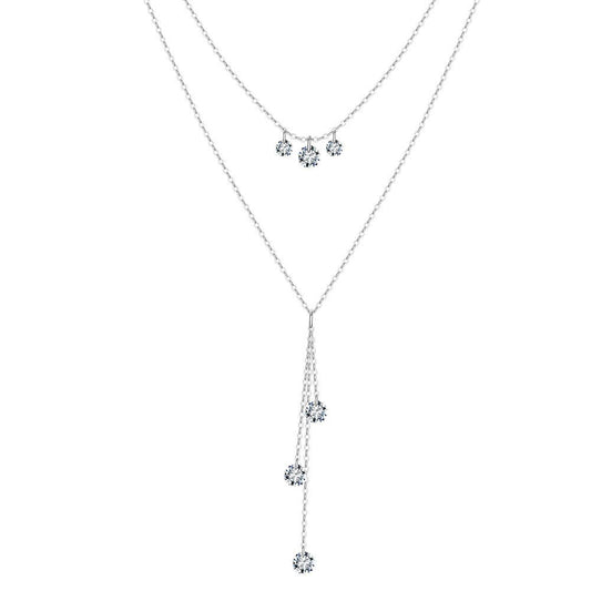 925 Sterling Silver Star Tears Zircon Tassel Necklace: Silver