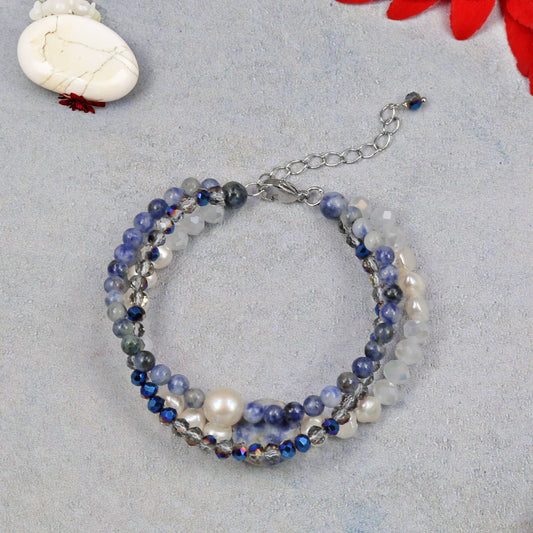 Multi Strand Sodalite & Cultured Pearls Bracelet