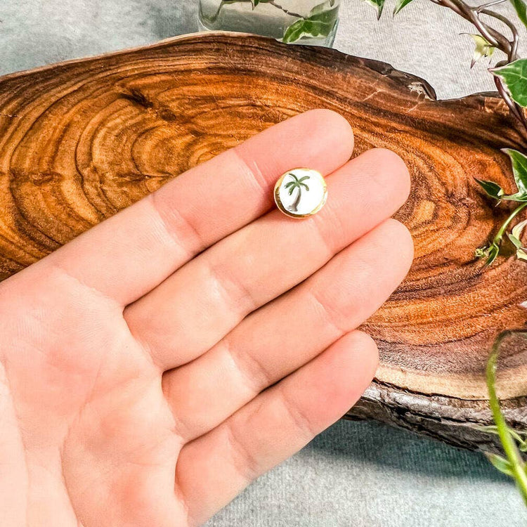 Palm Tree Earrings Stud in Colour With Gold on Rim