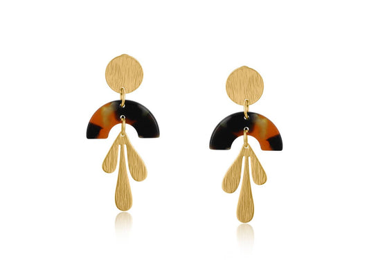 Hortense Metal and Resin Floral Stud Earrings: ORANGE BLACK