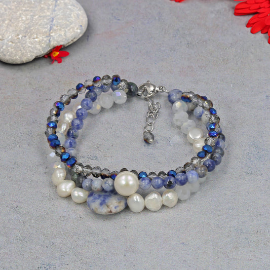 Multi Strand Sodalite & Cultured Pearls Bracelet