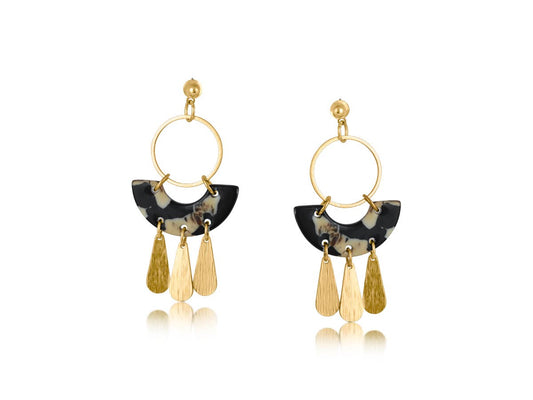Sophia Statement Geo Metal and Resin Dangle Earrings: BEIGE/BROWN/BLACK