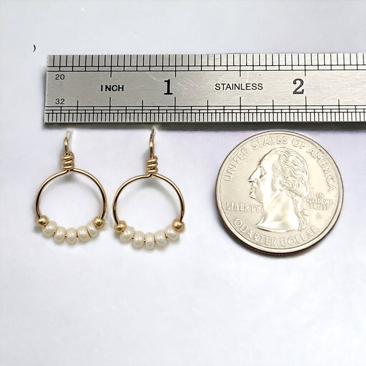 Gold & Pearl Lustre Beaded Hoop Stud Earrings