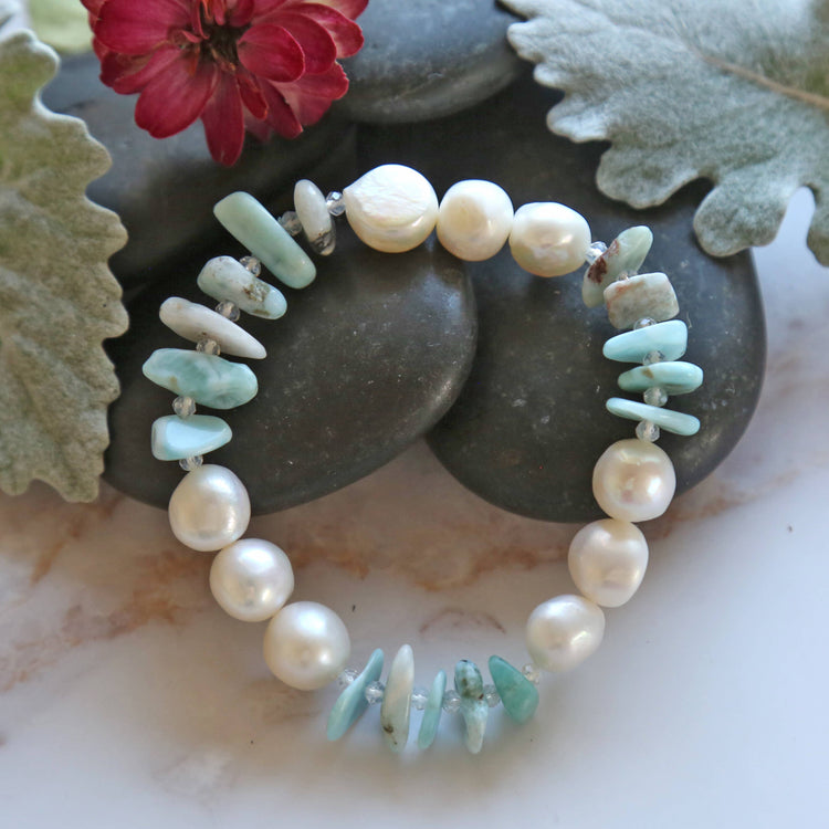 Larimar and Pearl Crystal Bracelet