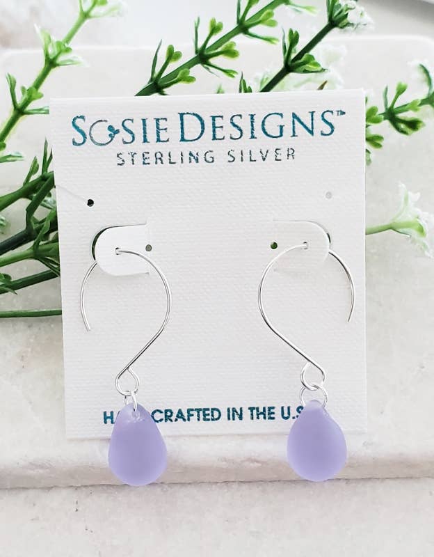 Periwinkle Silver Sea Glass Droplets Earrings