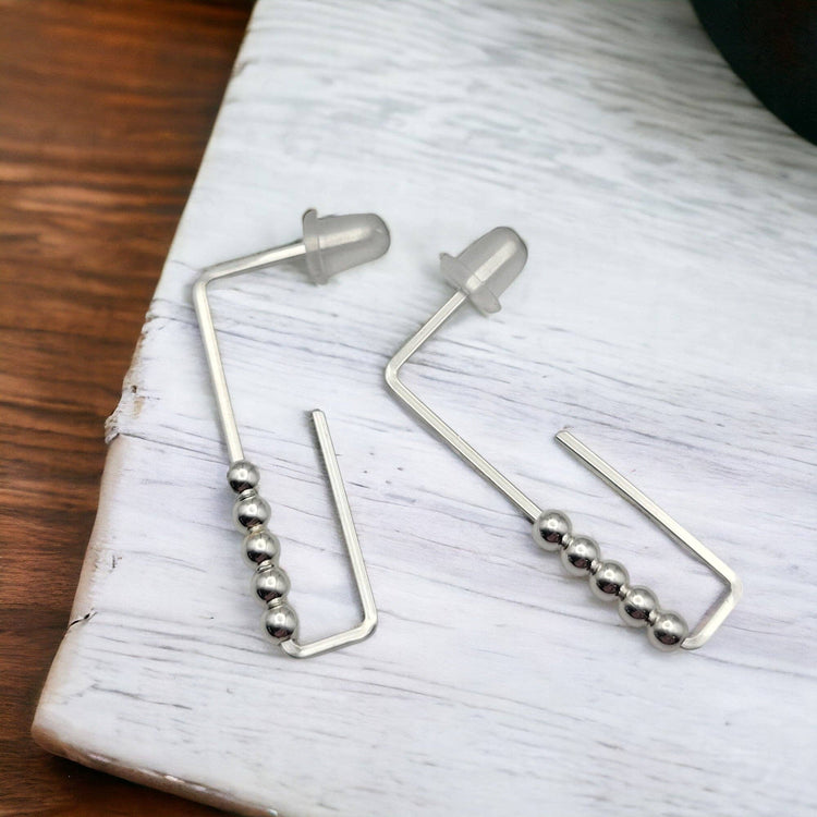 Modern Silver Beaded Post Earrings