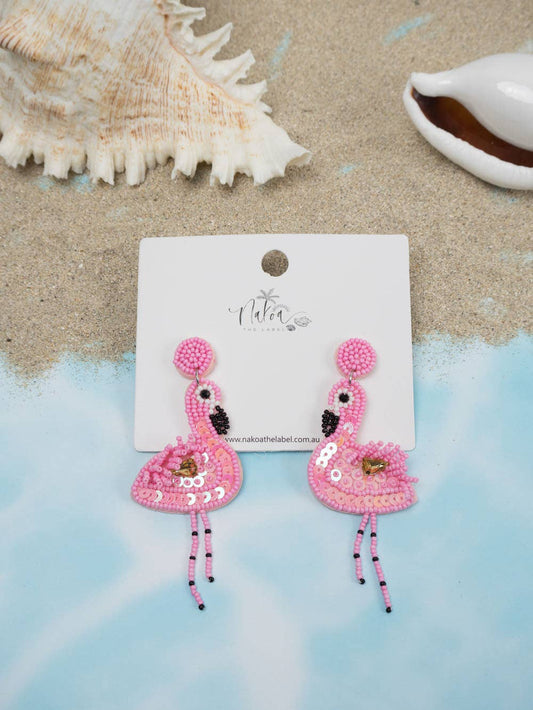 Flamingo Beaded Earrings - Light Pink