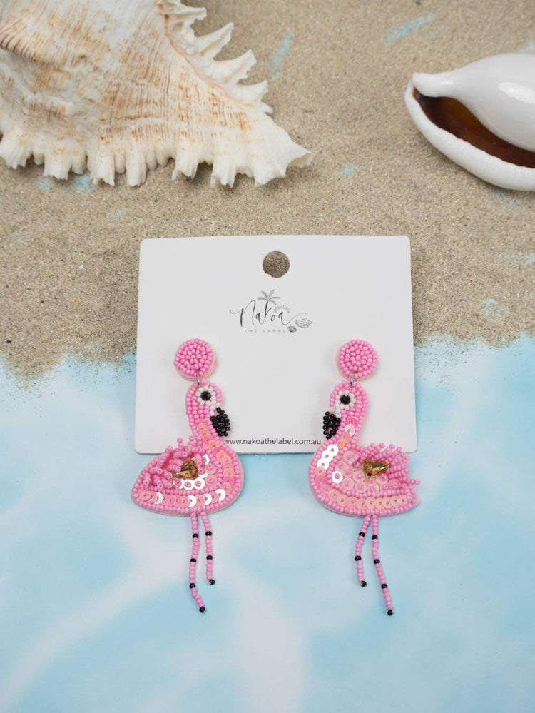 Flamingo Beaded Earrings - Light Pink