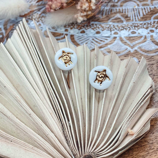 Gold Turtle - Porcelain Stud Earrings