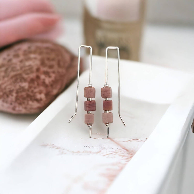 Pink Rhodonite Silver Threader Earrings