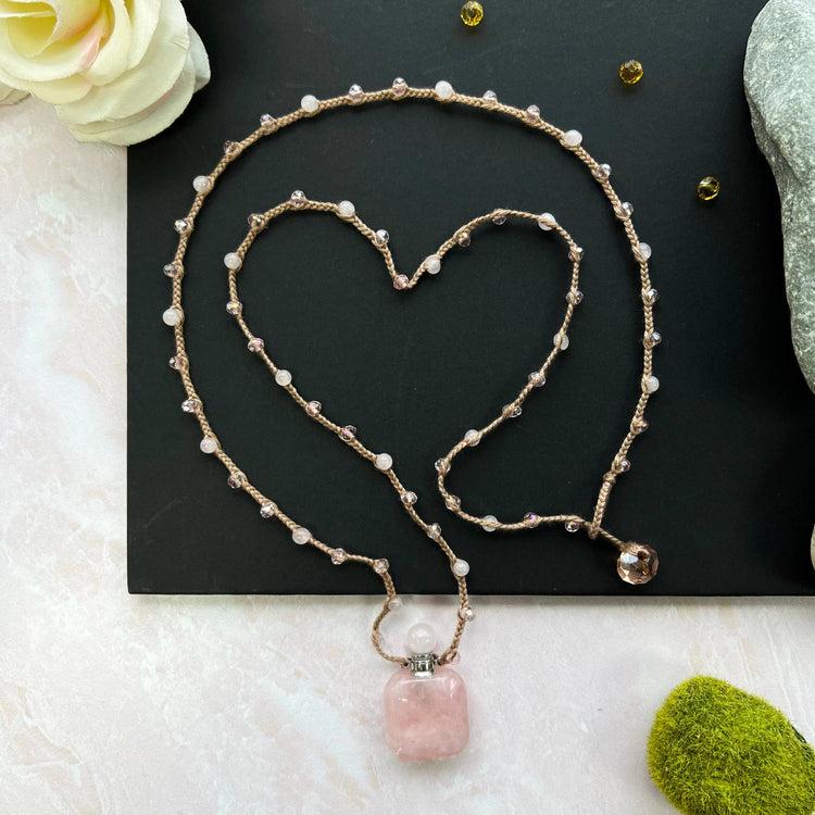 Rose Quartz Gemstone Perfume Bottle Pendant