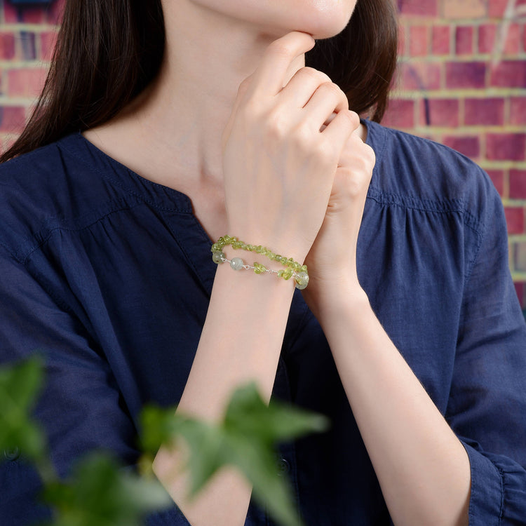 Beaded Peridot and Prehnite Gemstone Bracelet
