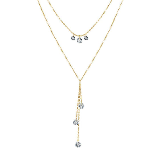 925 Sterling Silver Star Tears Zircon Tassel Necklace: Silver