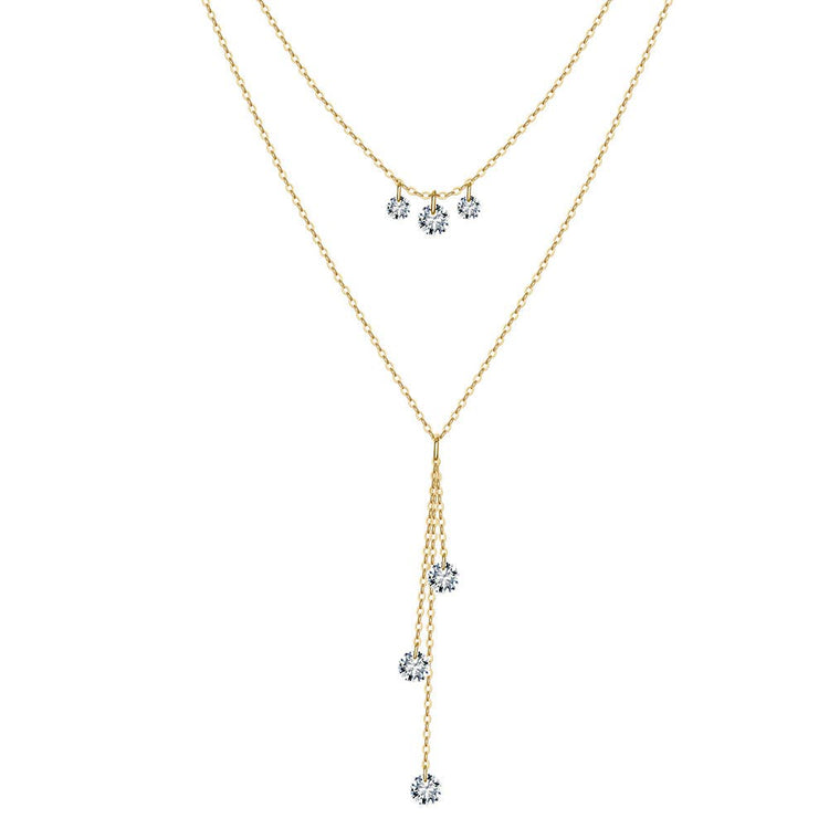 925 Sterling Silver Star Tears Zircon Tassel Necklace: Silver