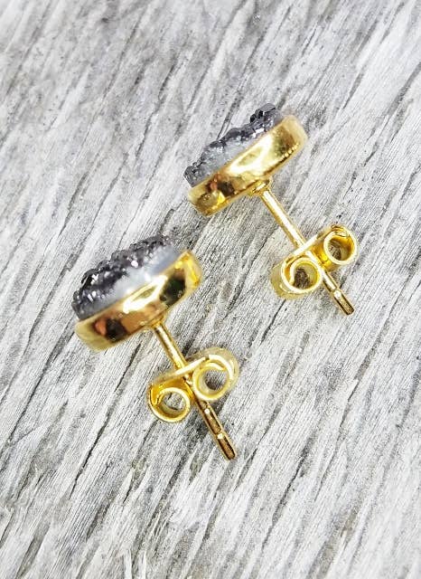 Druzy Quartz Stud Earrings Black