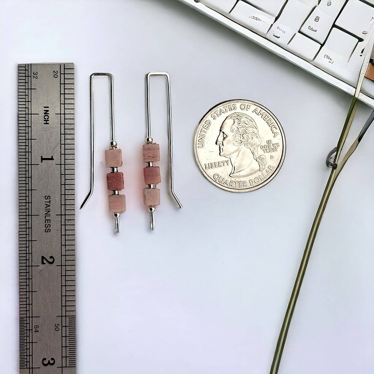 Pink Rhodonite Silver Threader Earrings