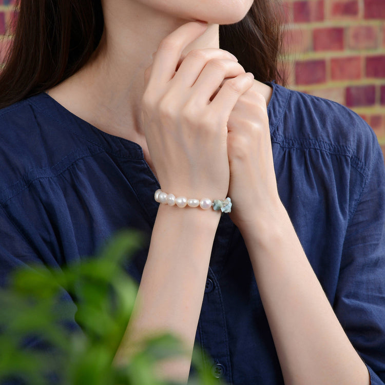 Larimar & Pearl Stretch Bracelet