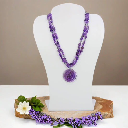 Amethyst Rose Pendant Necklace