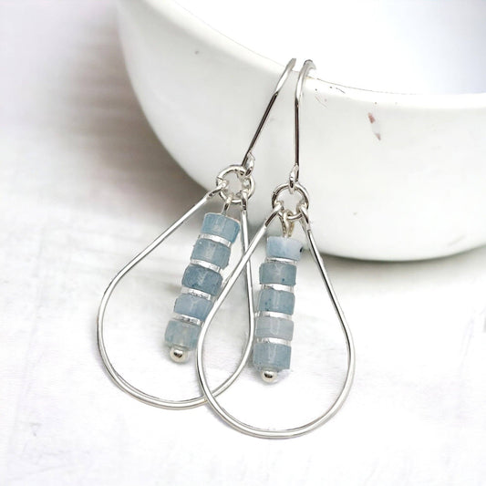 Aquamarine Silver Hoops