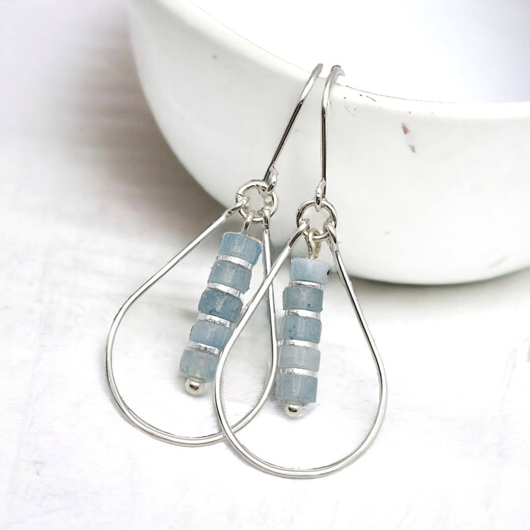 Spring Earrings - Aquamarine Silver Hoops