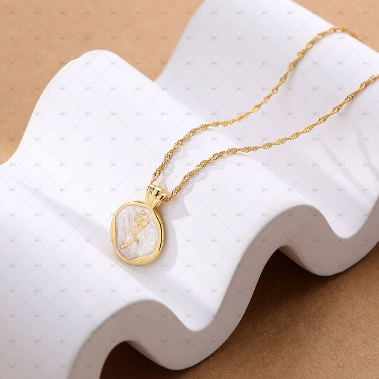 S925 Silver Vintage Drop Glaze Rose Necklace