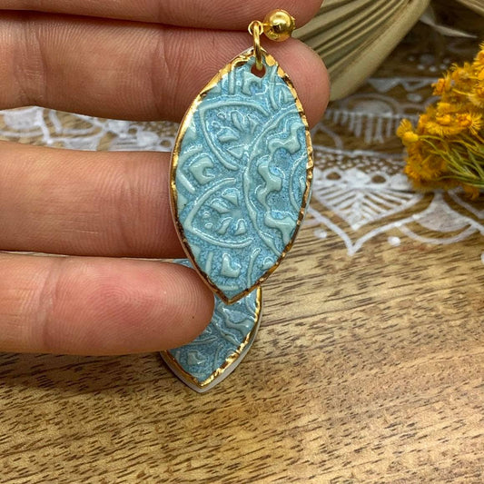 Lucia - Porcelain Earrings with Gold: Light Blue