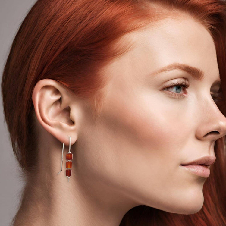 Fall Earrings Sterling Silver Threader with Carnelian Beads