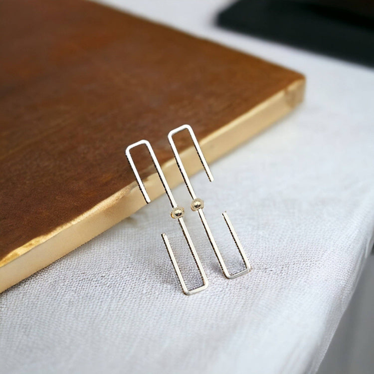 Sterling Silver Rectangle Threader Earrings